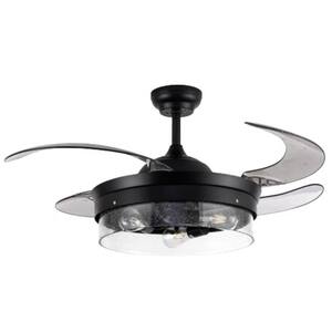Brisbane 48 in. Indoor Matt Black Retractable Ceiling Fan with Light and Remote Included