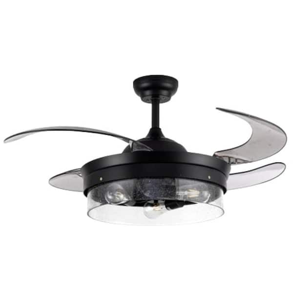 Fanaway Brisbane 48 in. Indoor Matt Black Retractable Ceiling Fan with Light and Remote Included