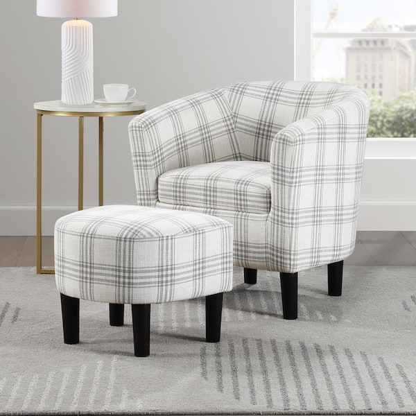 Take a Seat Churchill Gray Plaid Accent Chair with Ottoman