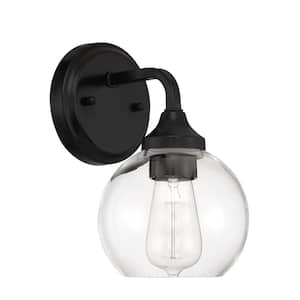 Glenda 9.75 in. 1 Light Flat Black Finish Wall Sconce with Clear Glass