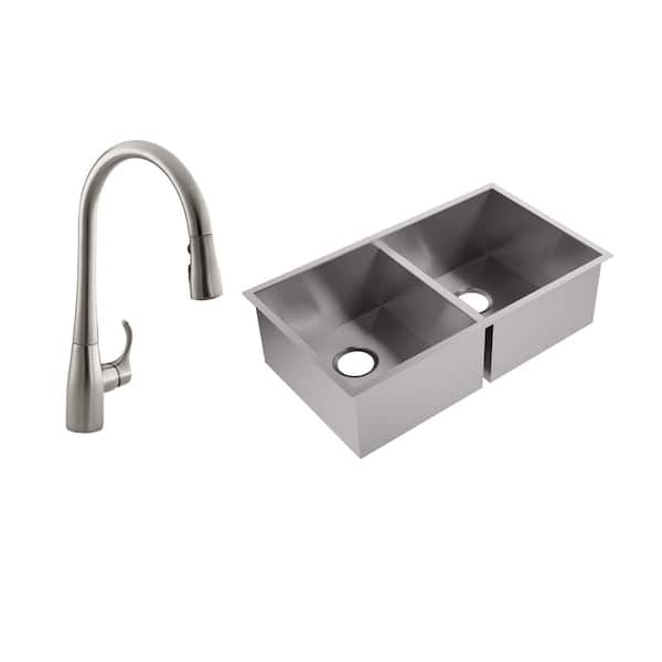 KOHLER Lyric Undermount Stainless Steel 32 in. Single Bowl Kitchen Sink with Simplice Faucet in Vibrant Stainless
