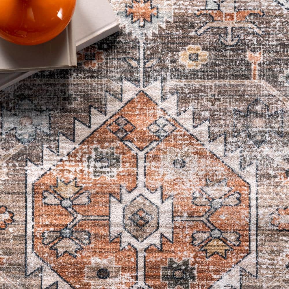 Peach Medallion Easy-Care Synthetic Rectangular Rug