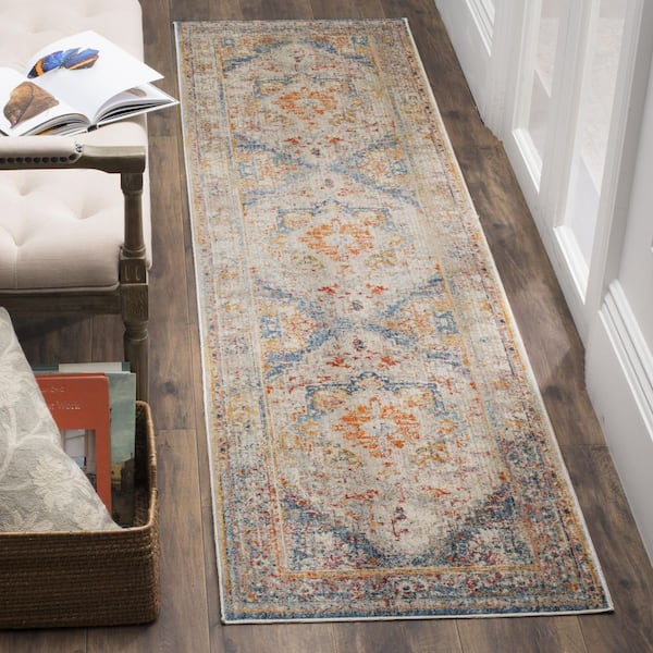 Vintage Persian 2 ft. x 10 ft. Blue/Multi Distressed Border Runner Rug