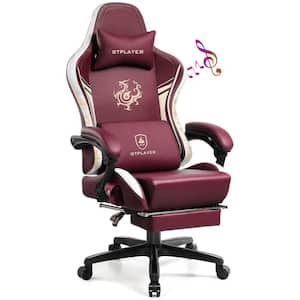 Faux Leather Gaming Chair with Bluetooth Speakers Ergonomic Adjustable Height Office Desk Computer Chair, Red