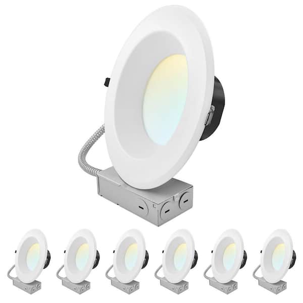 8 in. Integrated LED Recessed Light J-Box Commercial 5CCT 24/30/37W Dimmable 2800/3500/4500LM 120-277V Wet Rated 6 Pack