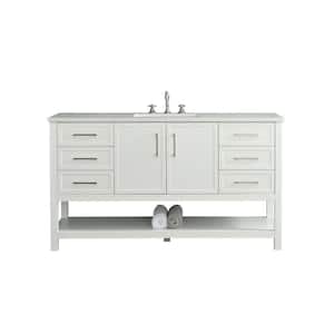 Arlo 60 in. W x 22 in. D x 34 in. H Bath Vanity in White with Engineered Stone Top in Ariston White with White Sink