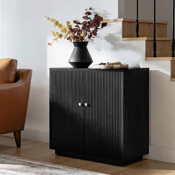 JAYDEN CREATION Bonnot Black 32 in. Tall 2-Door Wood Accent