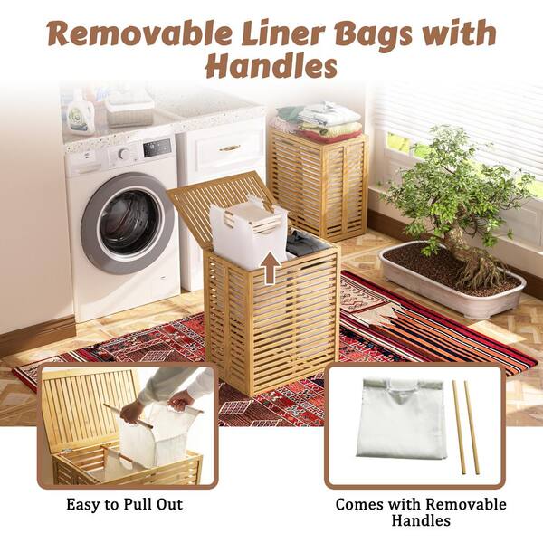 Laundry shops Hamper, 2 Removable Liner Bags, Brown---cxz2*/a