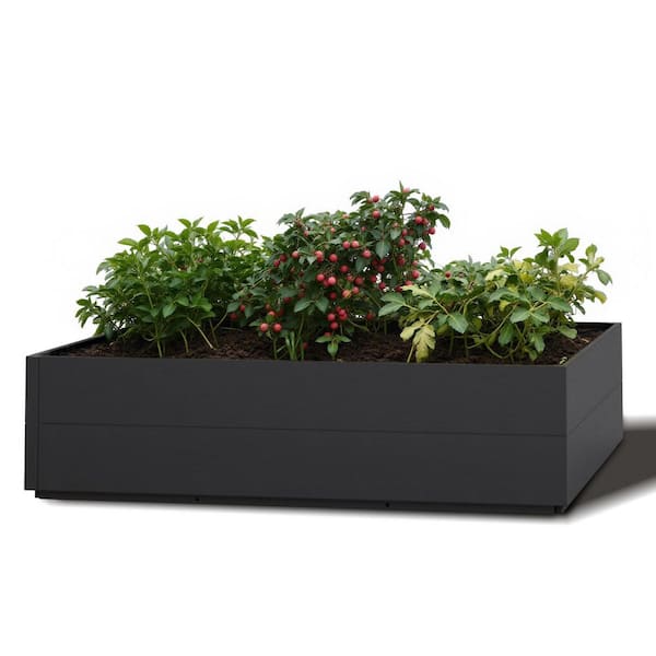 4 ft. x 4 ft. x 1 ft. Outdoor Plastic Raised Garden Bed Planter Box, Black