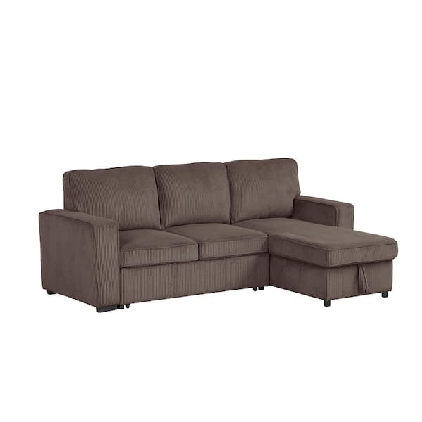 Furniture of America Roseshire 92.5 in. Straight Arm 1-Piece Chenille Reversible L Shaped Sectional Sleeper Sofa in Brown