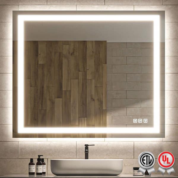 Backlit and Front Light 48 in. W x 40 in. H Rectangular Frameless Wall Bathroom Vanity Mirror