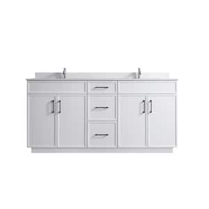 VSC 72in. W x 22in. D x 35in. H Double Sink Freestanding Bath Vanity in White with White Cultured Marble Top