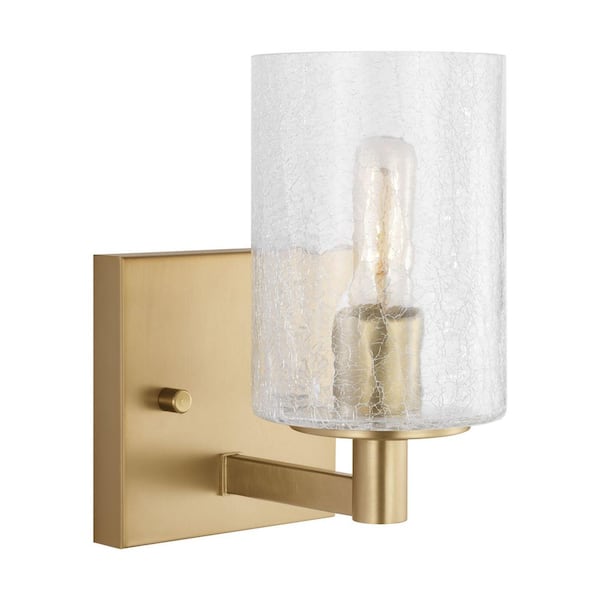 Generation Lighting Parker 4.75 in. W x 7.75 in. H 1-Light Satin Bronze Dimmable Wall Sconce with Clear Crackle Glass Shade