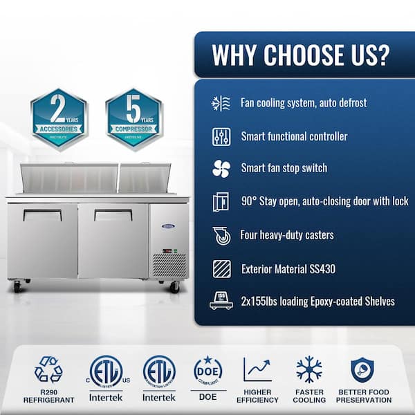 67 in. 20.3 cu. ft. Commercial Pizza Prep Table Refrigerator in Stainless with Butcher Cutting Board and Protection Lid