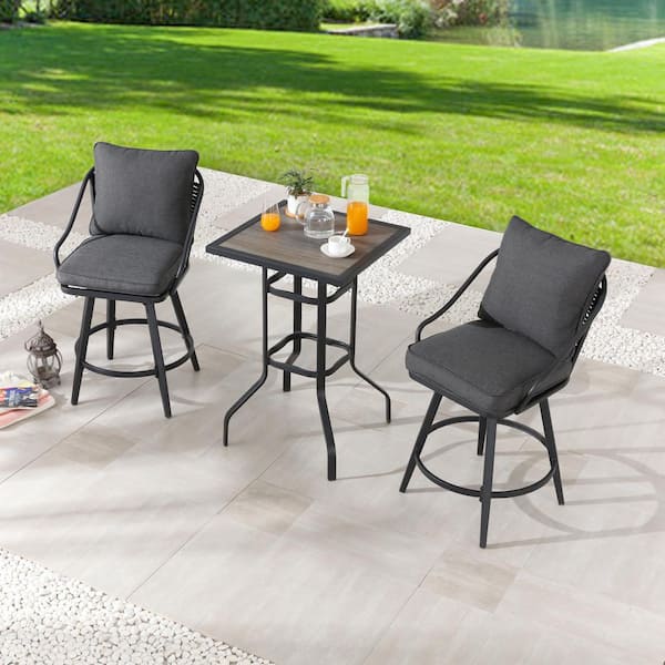 Patio Festival 3-Piece Metal Square Outdoor Dining Set with Dark Gray Cushions