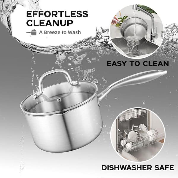 2.5 Quart Stainless Steel Saucepan Tri-ply Construction with Glass
