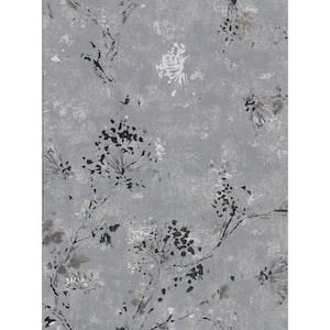 Misty Charcoal Distressed Dandelion Charcoal Wallpaper Sample