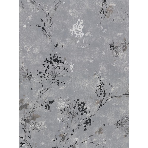 Brewster Misty Charcoal Distressed Dandelion Charcoal Wallpaper Sample