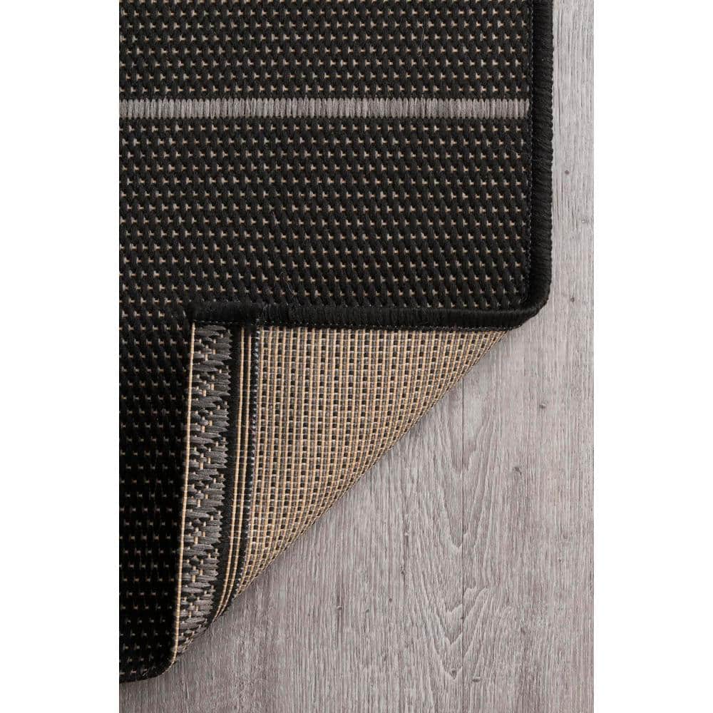 Modern Striped Black Synthetic Area Rug 5' 3" x 7' 6"