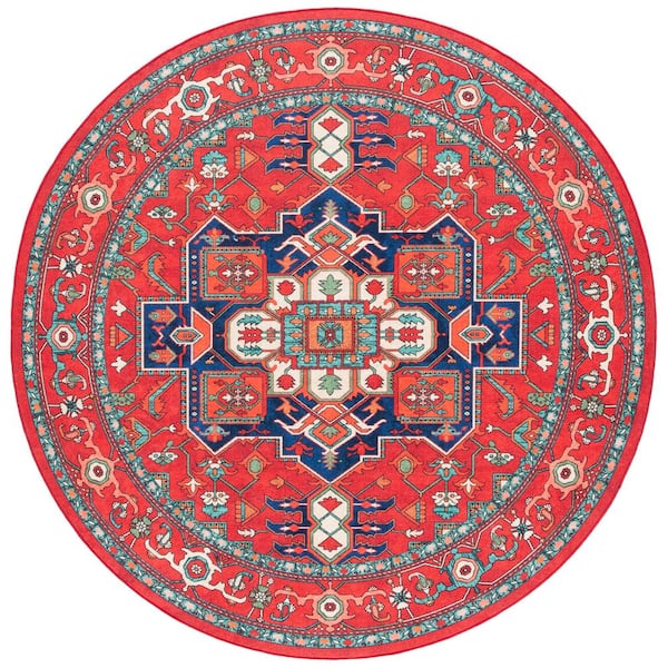 Orlando 7 ft. x 7 ft. Round Red/Beige Persian Medallion Washable Area Rug
