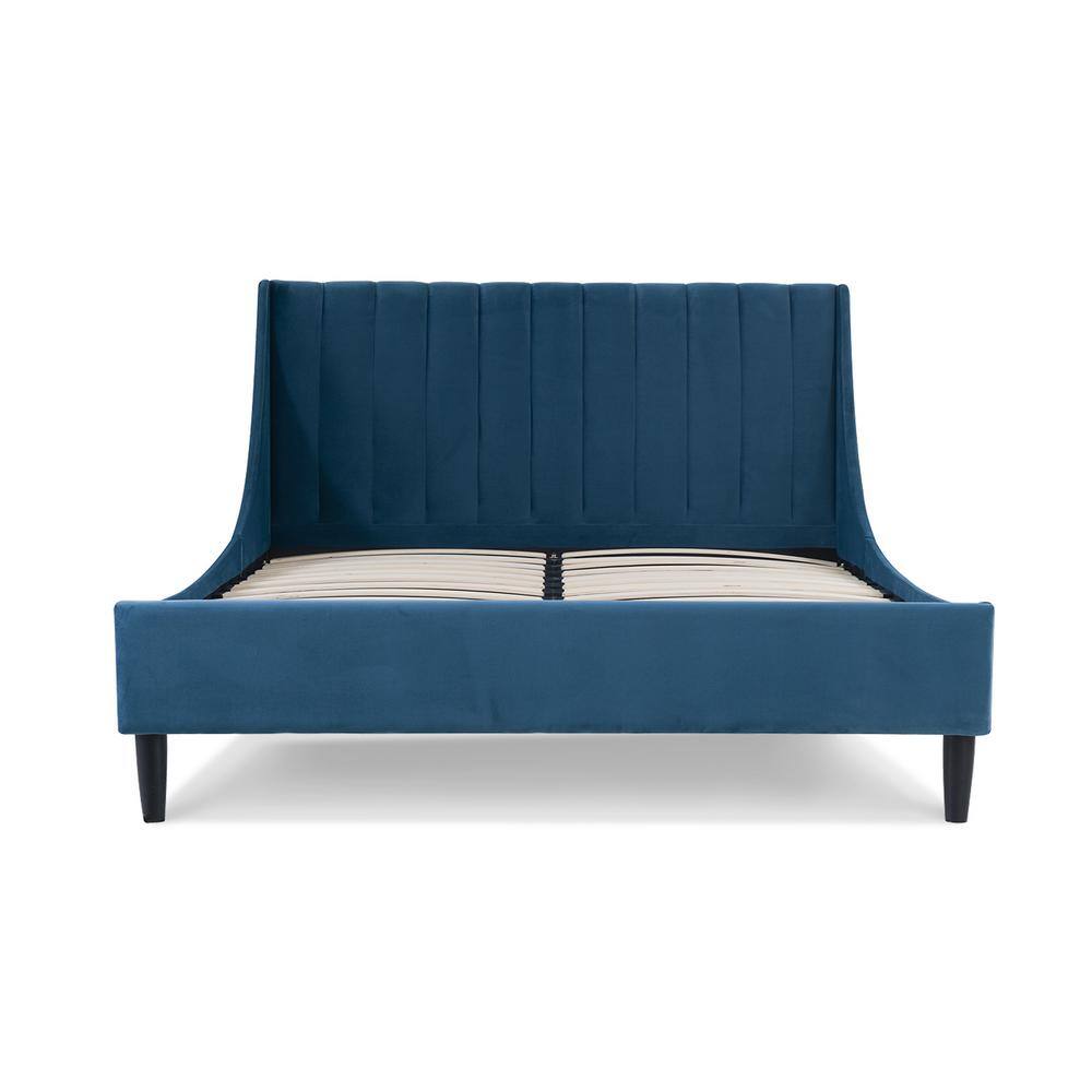 Aspen Teal Velvet Upholstered Queen Platform Bed with Tufted Headboard