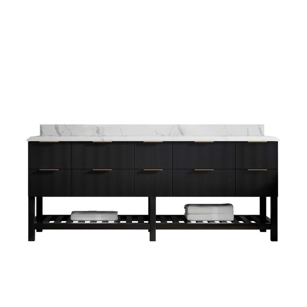 Catalina 84 in. W x 22 in. D x 36 in. H Double Sink Bath Vanity in Black with 1.5 in. Calacatta Qt. Top price history on PriceWatchPro