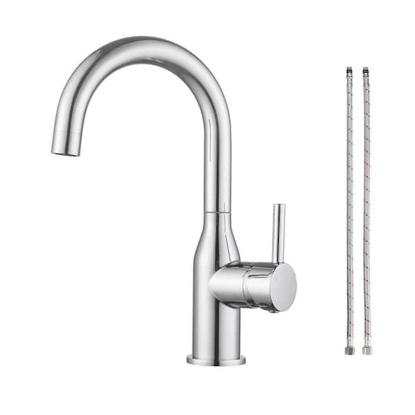 Stainless Steel 1-Hole Single Handle Bar Faucet with Water Supply Lines in Polished Chrome