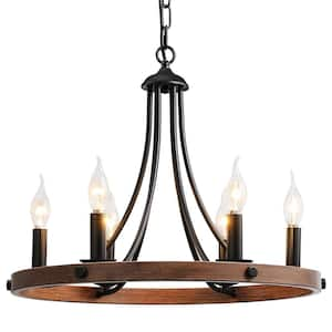 6-Light Black and Red Bronze Wagon Wheel Rustic Chandelier