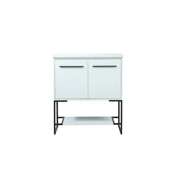 Unbranded Simply Living 30 in. Single Bathroom Vanity in White with Quartz Vanity Top in Ivory White