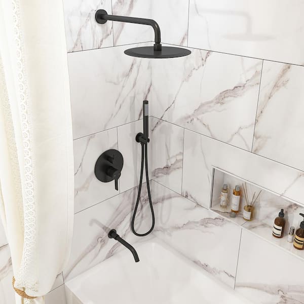 Boyel Living 1 Spary 10 in. Dual Shower Head Wall Mounting Fixed and Handheld Shower Head 2.5 GPM in Matte Black