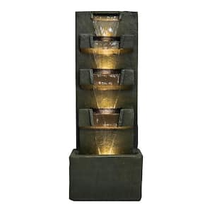 39.3 in. H Concrete Modern Water Fountain with LED Lights for Home Garden Backyard Decor