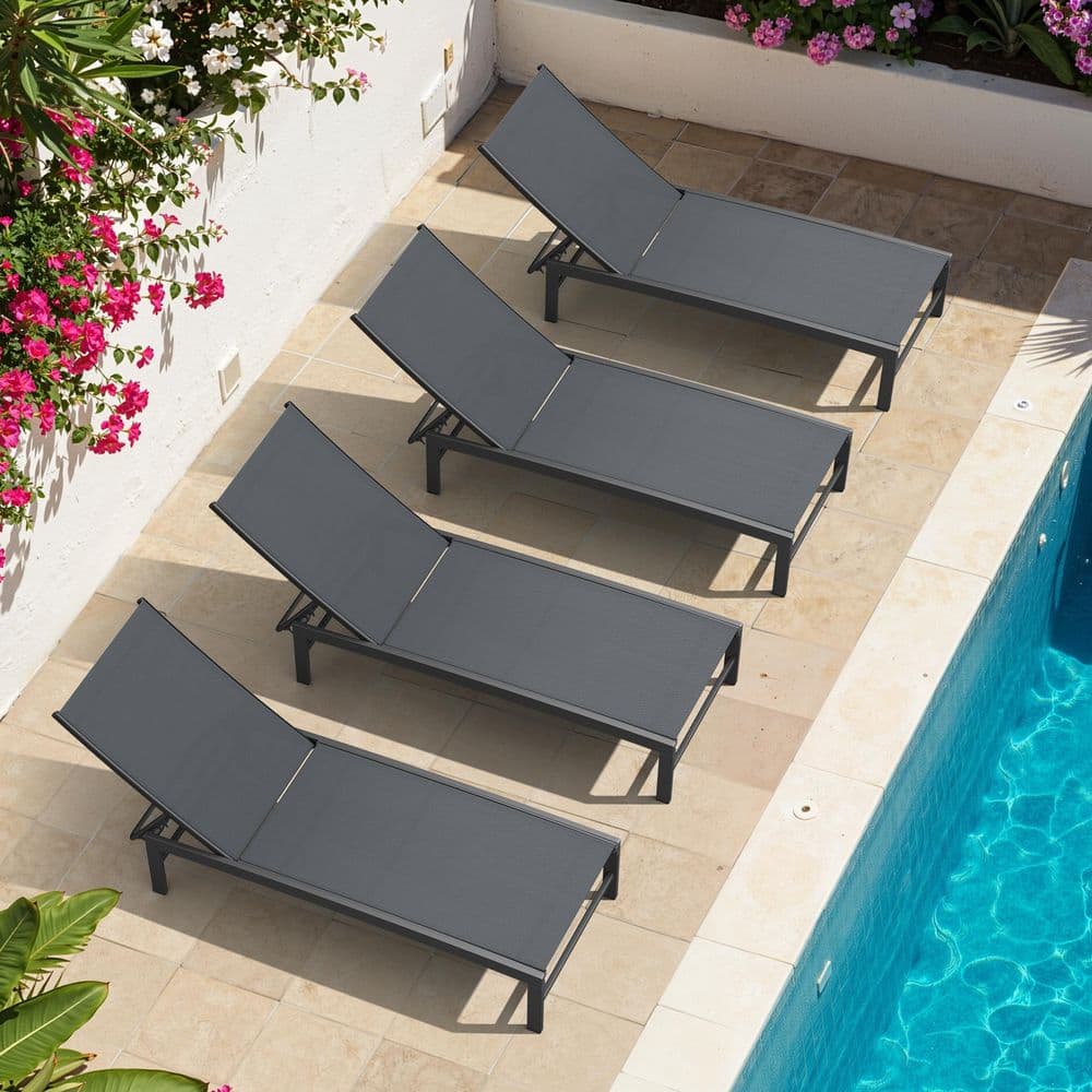 4-Piece Outdoor Chaise Lounge Waterproof Textilene Fabric Adjustable Backrest Armless Metal Lounge Chair in Dark Gray price history on PriceWatchPro