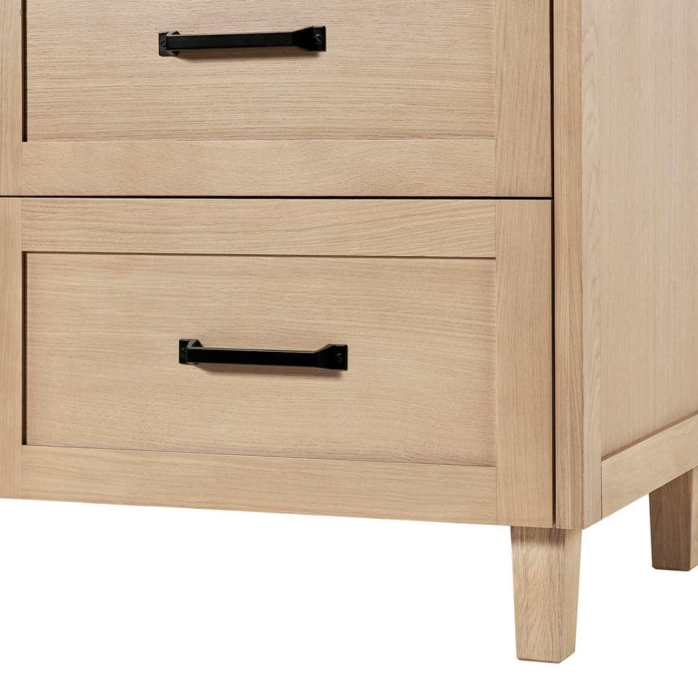 Monroe 66 Inch Oak Double Sink Vanity with Carrara White Quartz Top