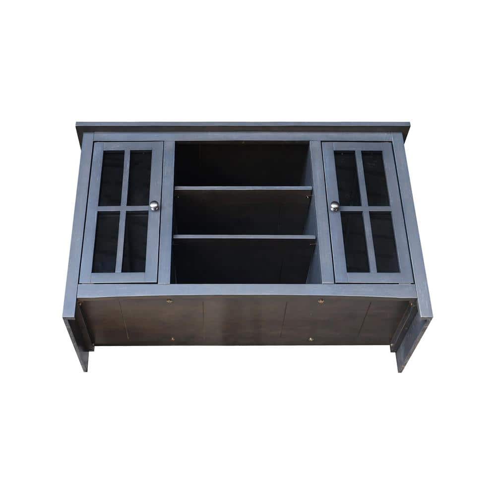 Heather Grey-Antique Solid Wood TV Stand with Cabinet Storage
