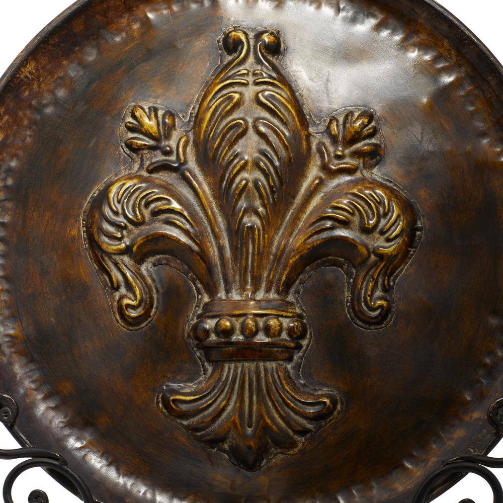 Brown Iron Fleur De Lis Embossed Round Charger with Stand