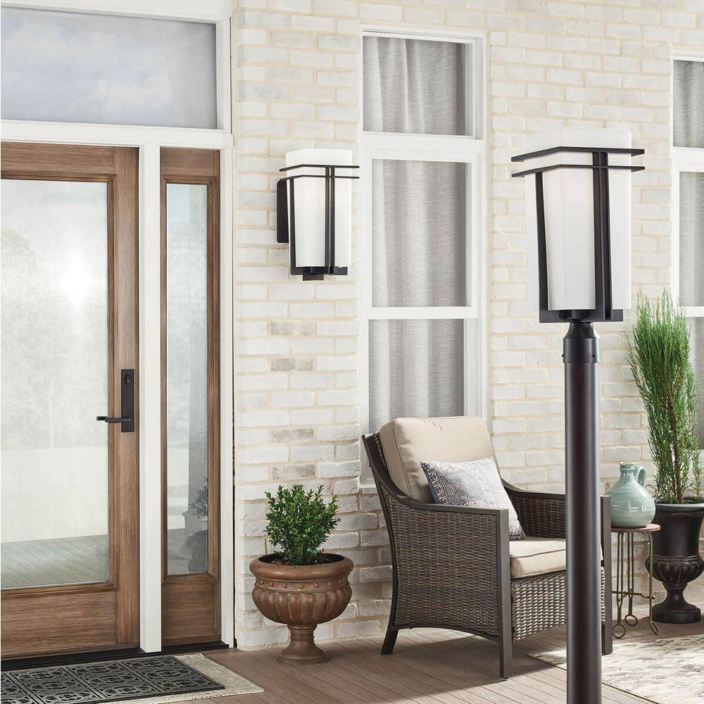 KICHLER  Tremillo Hardwired 1-Light Black 4x4 Outdoor Deck Lamp Post Light with Satin Etched Cased Opal (1-Pack) - 3