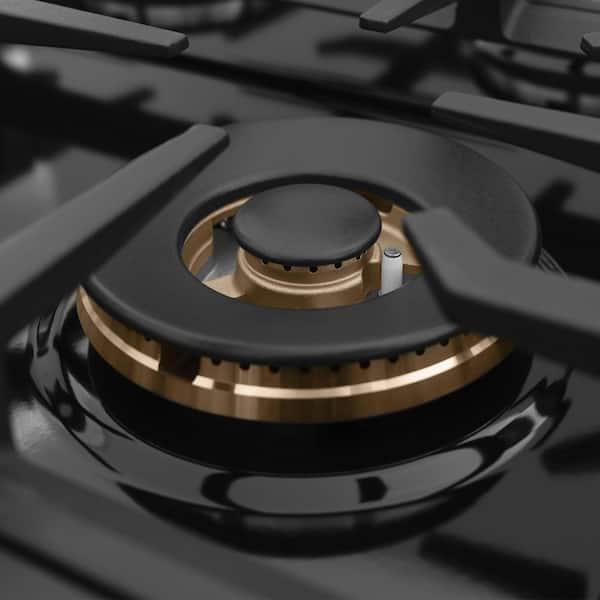 Autograph Edition 36 in. 6 Burner Front Control Gas Cooktop with Polished Gold Knobs in Black Stainless Steel