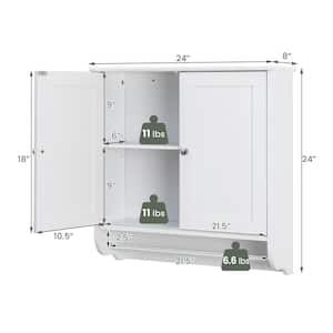 24 in. W x 8.5 in. D x 24 in. H White Bathroom Storage Wall Cabinet with Towel Bar