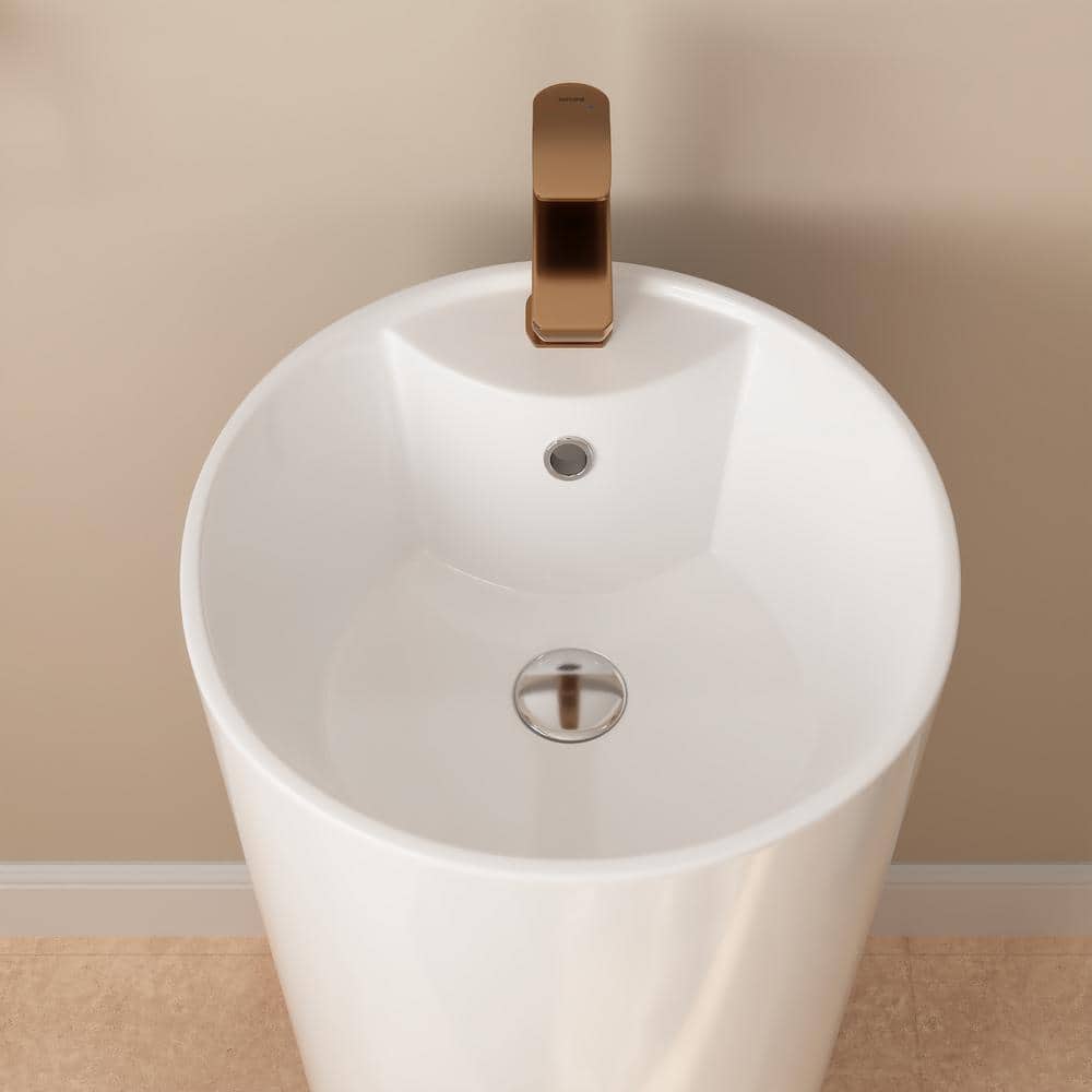 33.66" Tall White Ceramic Pedestal Bathroom Sink