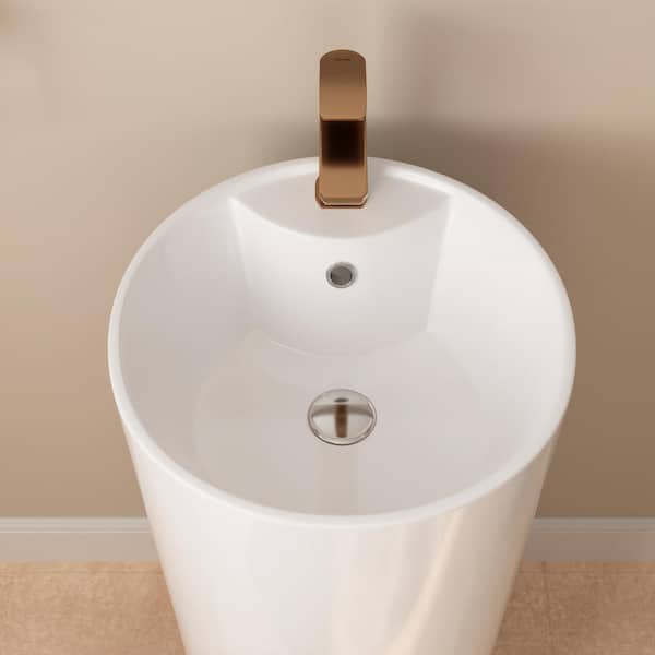 15.75 in. W x 15.75 in. D Circular Ceramic Bathroom Pedestal Sink in Glossy White with Single Faucet Hole and Overflow