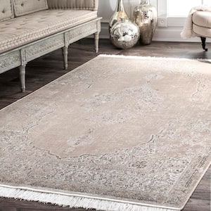 Cantrell Vintage Medallion Fringe Beige 5 ft. x 8 ft. Area Rug