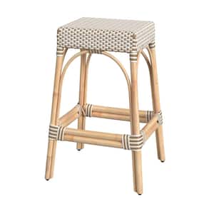 Robias 30 in. White and Tan Dot Backless Rattan Bar Stool (Qty 1)