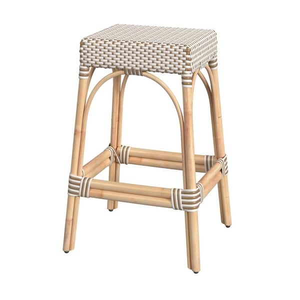 Butler Specialty Company Robias 30 in. White and Tan Dot Backless Rattan Bar Stool (Qty 1)