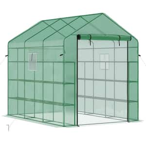 8 ft. x 6 ft. x 7 ft. Walk-in Greenhouse with Mesh Door and Windows, 18-Shelf Hot House, Green
