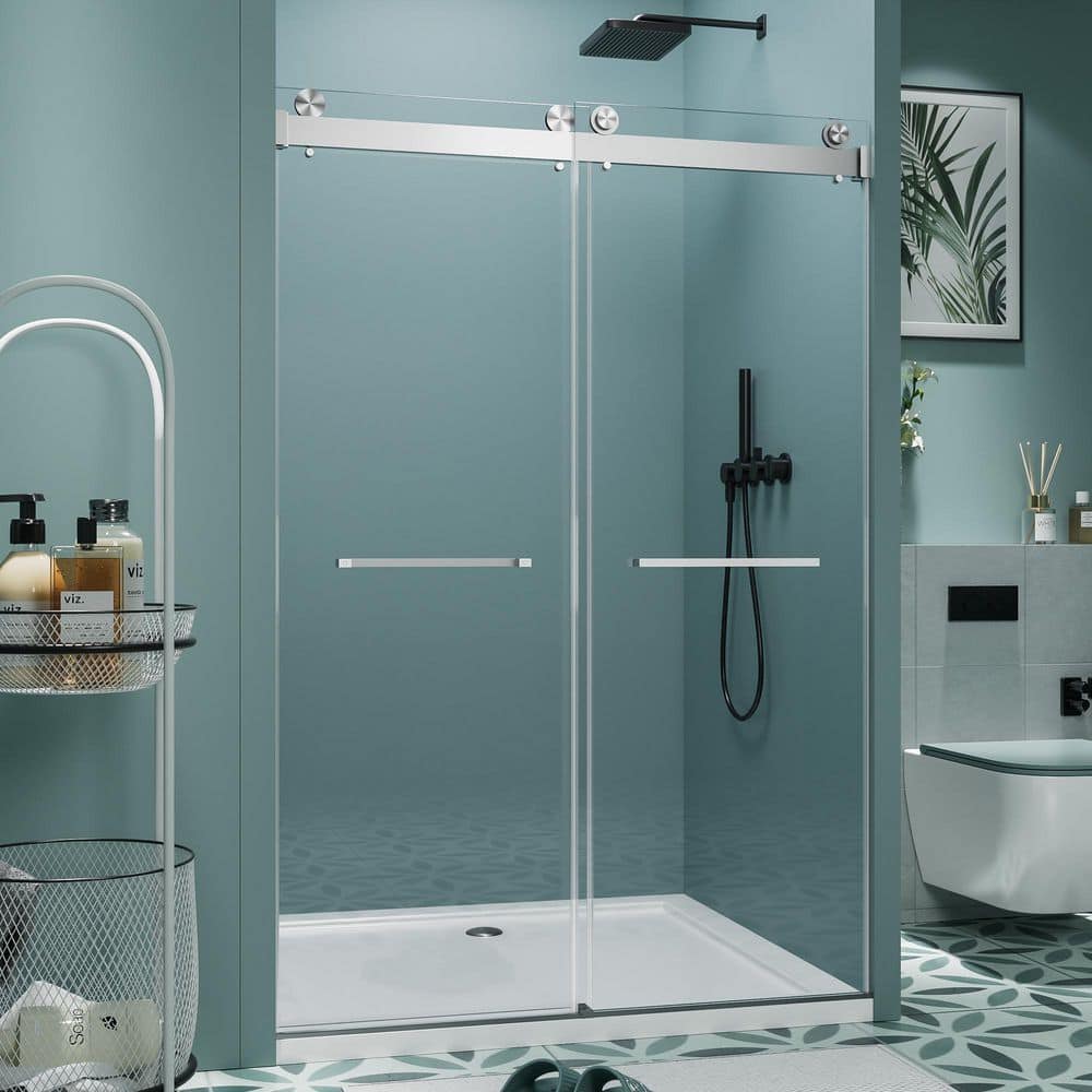 56 in. - 60 in. W x 76 in. H Sliding Frameless Shower Door Soft Close in Brushed Nickel with Clear Glass price history on PriceWatchPro