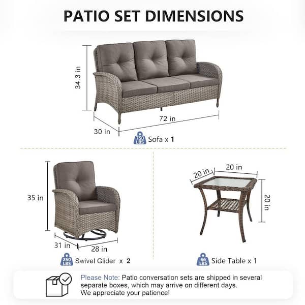 SleekArm 4-Piece Gray Wicker Patio Conversation Set with Olefin Gray Cushion and Outdoor Swivel Glider Chairs