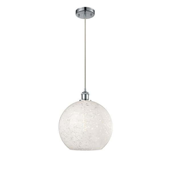 Innovations White Mouchette 100-Watt 1-Light Polished Chrome Shaded Mini Pendant Light with Painted Glass Shade