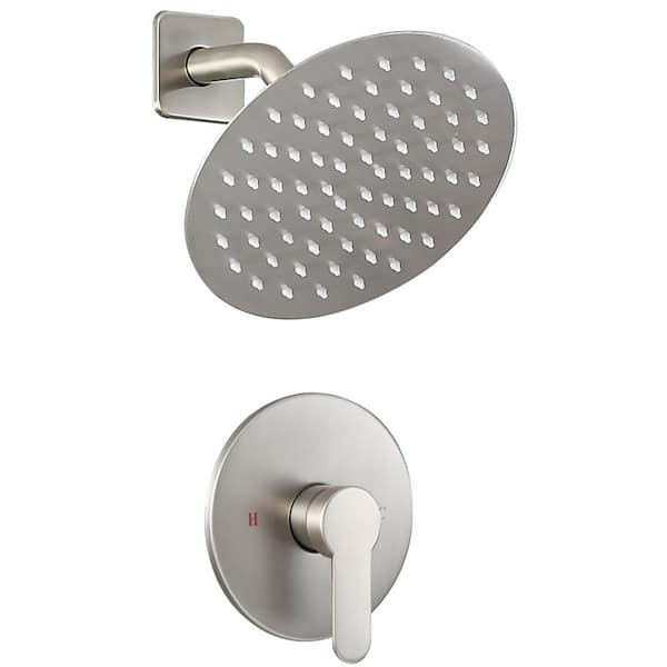 Single Handle 1-Spray Shower Faucet 1.75 GPM with 8 in. High Pressure Rain Shower Head in Brushed Nickel