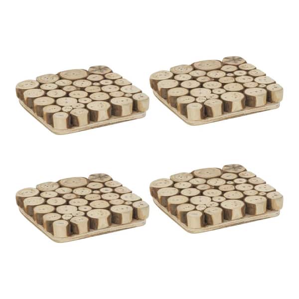 TRIPAR INTERNATIONAL, INC. 4 in. Waterproof Browns / Tans Wood Coasters (Set of 4)