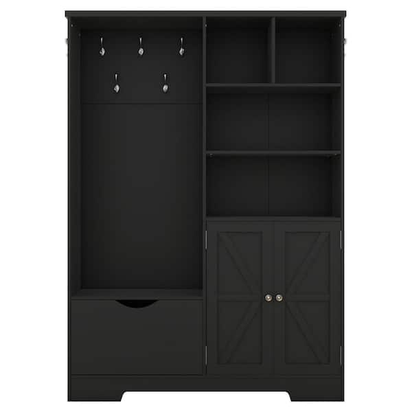 Boyel Living Black Multi-functional Hall Tree with Storage Shelves Drawers and Cabinet